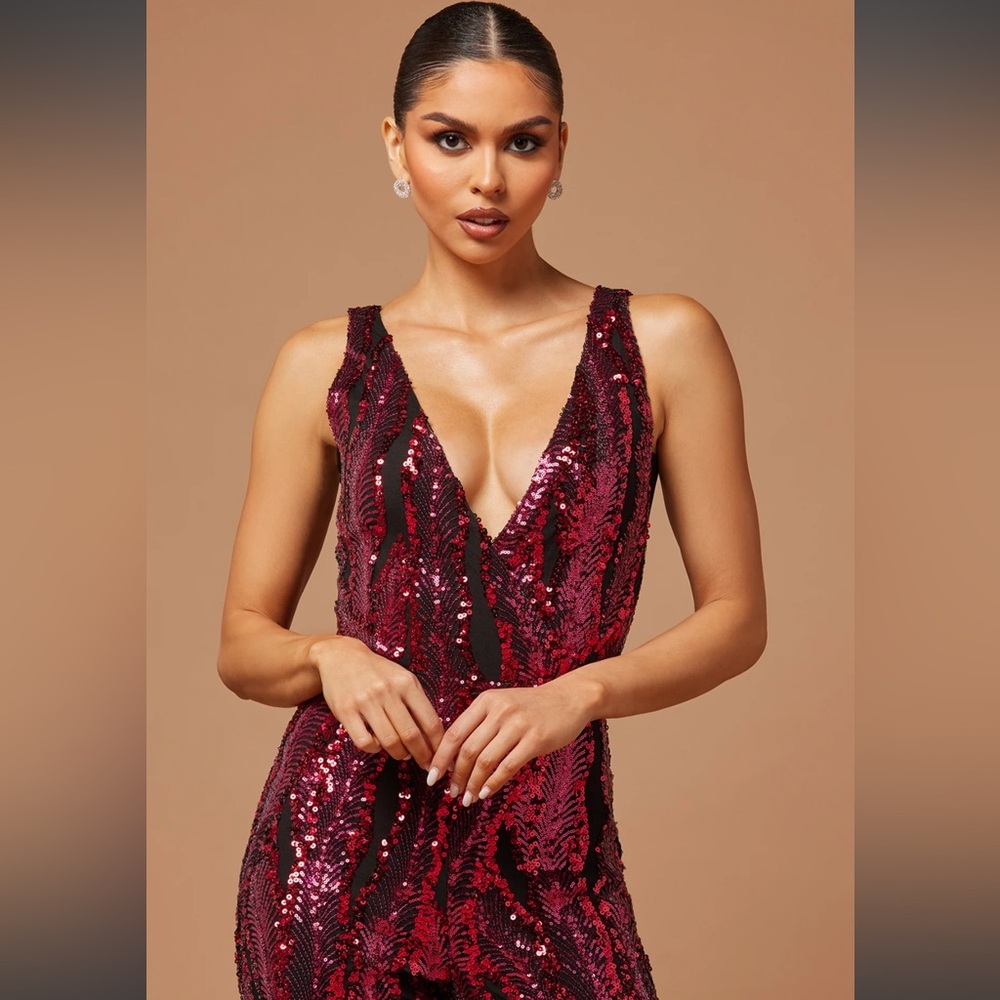 Camille Sequin Jumpsuit - Magenta - 1X
